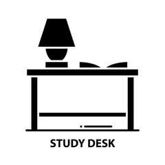study desk icon, black vector sign with editable strokes, concept illustration