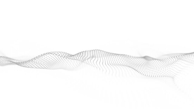 Abstract wave with moving dots. Flow of particles. Cyber technology illustration. 3d rendering