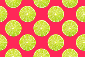 Fototapeta premium Pattern of fresh fruits isolated on creative colored texture