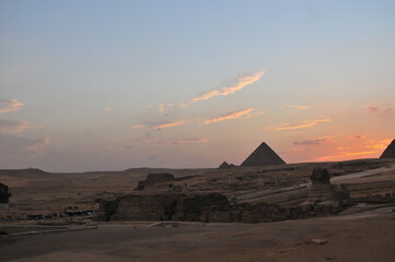Sunset over the Pyramids of Gizah, Egypt