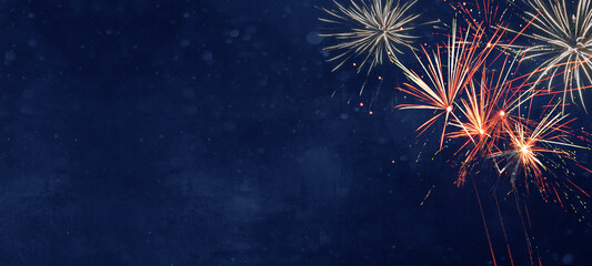 Silvester New Year 2024 background banner - Firework on dark night sky