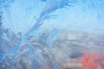 Winter frozen background, beautiful texture of frozen glass in winter, negative air temperature
