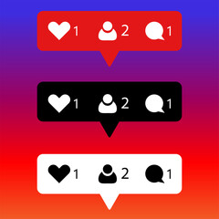 Social media set notifications icons: like, follower, comment. Flat design social network rating icons