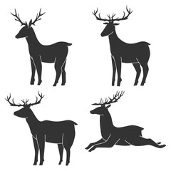 Deer vector black silhouettes set isolated on a white background.