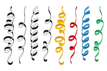 Spiral ribbon vector cartoon set isolated on a white background.