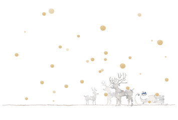 銀色のクリスマス、トナカイと金色の雪
