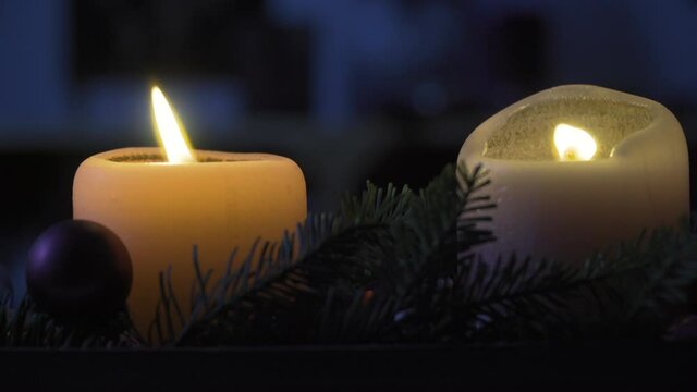 Advent candle from Christmas decoration being blown out, 4K, Stock Footage