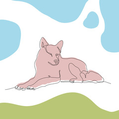 Single line art dog illistration. Vector animal print picture