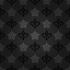 Dark background pattern. Colors: black, gray. Elegant ornament for decoration. Template for wallpaper design, interior decor, greeting cards. Vector graphics.