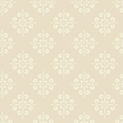 Seamless wallpaper texture, background pattern. Colors: beige and white. Floral ornament for decoration. Template for wallpaper design, seamless pattern, greeting cards. Vector.