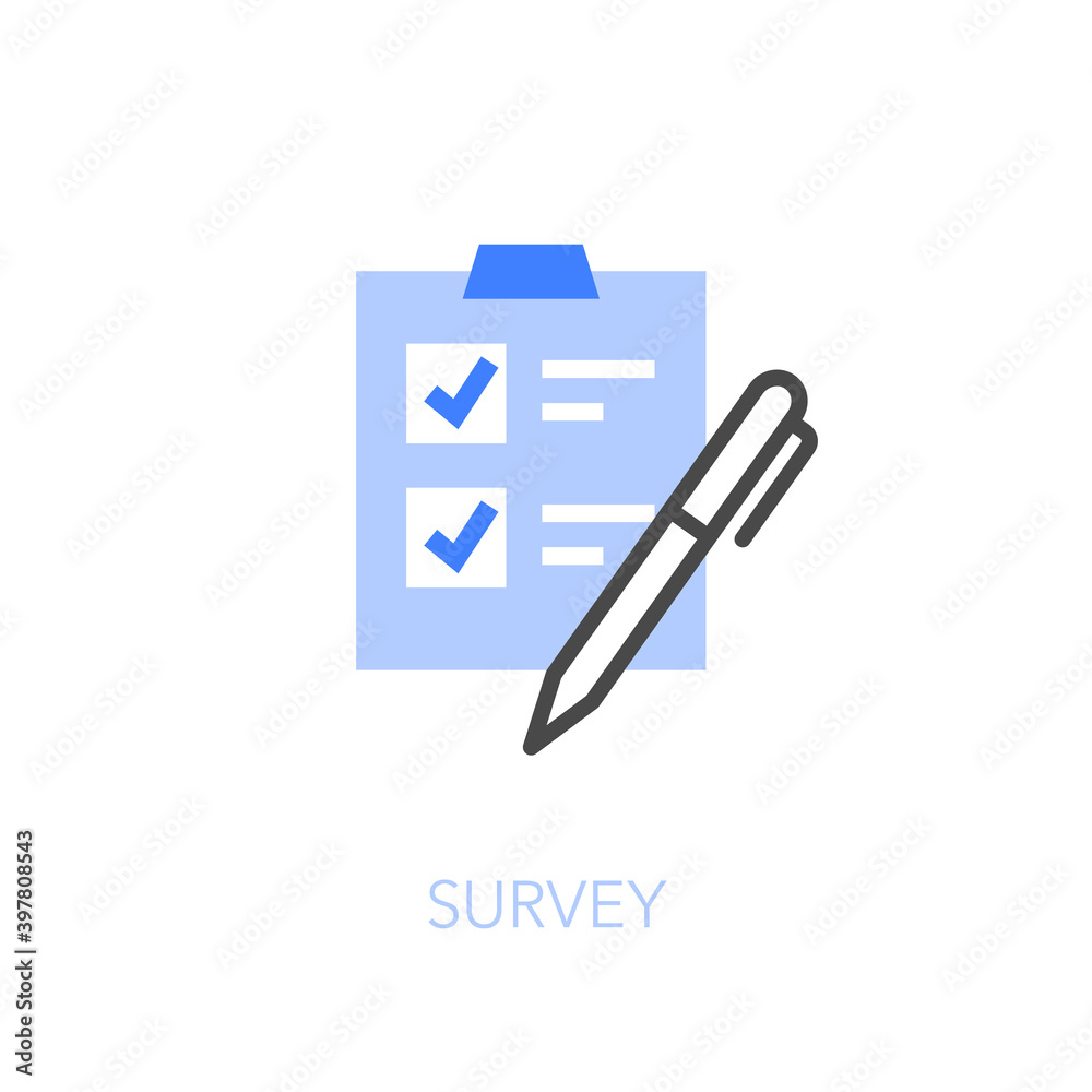 Poster Survey symbol with a pen and checklist. Easy to use for your website or presentation.