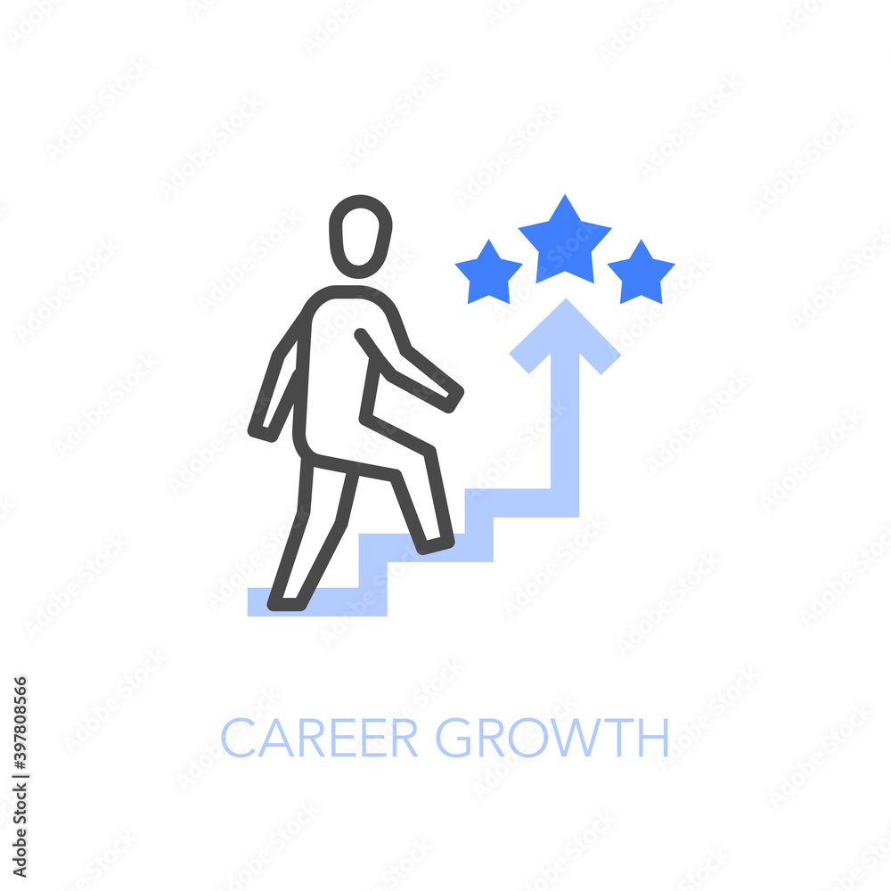 Aufkleber Career growth symbol with a person walking up the stairs. Easy to use for your website or presentation.