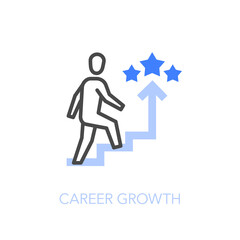 Obraz premium Career growth symbol with a person walking up the stairs. Easy to use for your website or presentation.