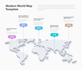  Moderne 3D-wereldkaart infographic sjabloon met kleurrijke aanwijzer tekens. Makkelijk te gebruiken voor uw ontwerp of presentatie. © tomasknopp