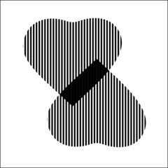 Intersection of two striped heart over white background creates new shape. Tile or greeting card for Saint Valentine's Day. Flat minimalism.