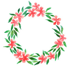 Summer hibiscus flower wreath watercolor hand painting for decoration on summer holiday events.