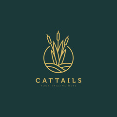 cattails / reed above the water minimalist flat design logo illustration design template - obrazy, fototapety, plakaty