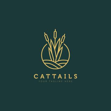cattails / reed above the water minimalist flat design logo illustration design template