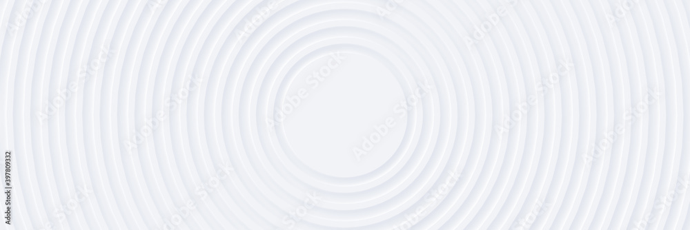 Wall mural 3d white rippled circles with soft shadow on light bg. abstract light elegant seamless pattern. neum