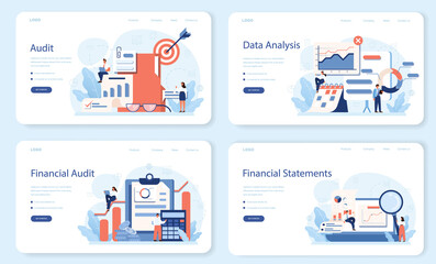 Audit web banner or landing page set. Business operation research and analysis.