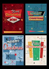 Merry Christmas and Happy New Year Greeting Cards, Mid Century Modern Style Abstract Patterns, Backgrounds 