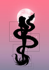 Fototapeta premium Woman with snake silhouette art