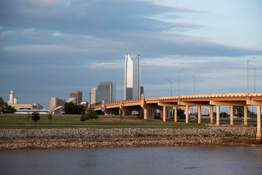 Skyline View Of Oklahoma City With Bridge