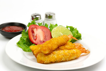 breaded shrimp isolated on white background