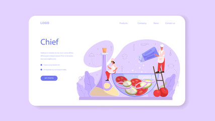 Cook or culinary specialist web banner or landing page. Chef in apron