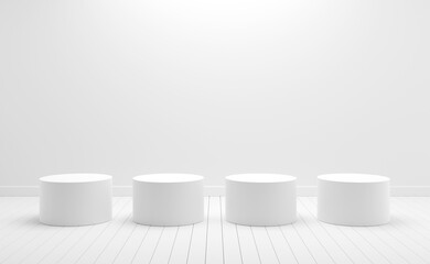 white background with a pedestal and a showcase. 3d illustration