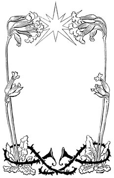 Book frontispiece - is a decorative or informative illustration facing a book. Illustration of the 19th century. Germany. White background.