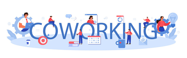 Coworking typographic header. Idea of teamwork and project delegation