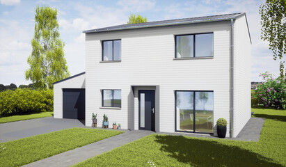 Vue 3d maison bardage bois 03