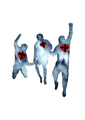 Original silhouette painted christian boys jamp and praise God isolated on white background.Pray to God for God for christian concept.Religious illustration.