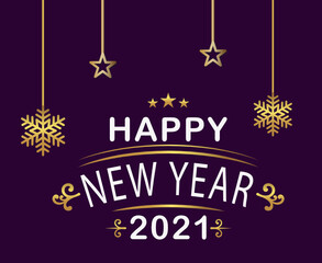  vector illustration of the golden elements on black background with white happy new year 2021