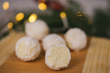 Fototapeta na wymiar Handmade homemade sweets on a Christmas background. Cooking.