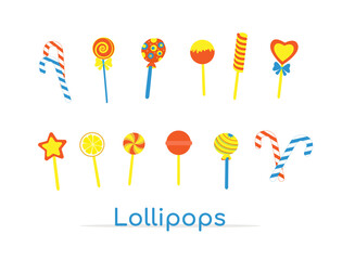 Sweets and candies set on white background. Flat vector illustration, isolated objects.