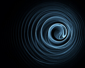 Blue light loop in deep dark space. Emptiness. Black hole or fiction phenomenon.