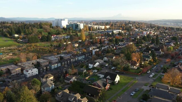drone tracking footage of South Seattle, Rainier Vista, Columbia City, North Beacon Hill, Boeing Field Airport in King County, Washington