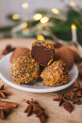 Handmade homemade sweets on a Christmas background. Cooking.