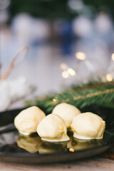Handmade homemade sweets on a Christmas background. Cooking.