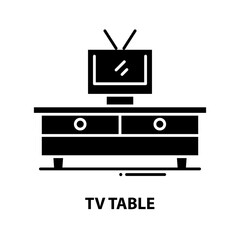 tv table icon, black vector sign with editable strokes, concept illustration