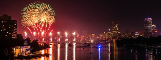 Fireworks and the Boston skyline