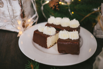Handmade homemade sweets on a Christmas background. Cooking.