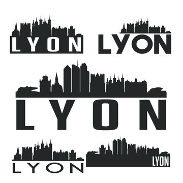 Lyon Flat Icon Skyline Vector Silhouette Design Set Logo Illustration.