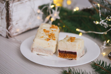 Handmade homemade sweets on a Christmas background. Cooking.
