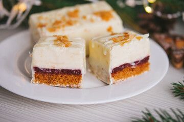 Handmade homemade sweets on a Christmas background. Cooking.