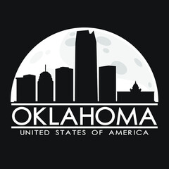 Fototapeta premium Oklahoma Skyline Silhouette City Vector Design Art Moon Background.