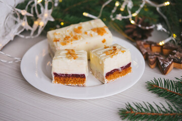 Handmade homemade sweets on a Christmas background. Cooking.