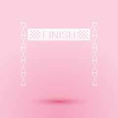 Paper cut Ribbon in finishing line icon isolated on pink background. Symbol of finish line. Sport symbol or business concept. Paper art style. Vector.